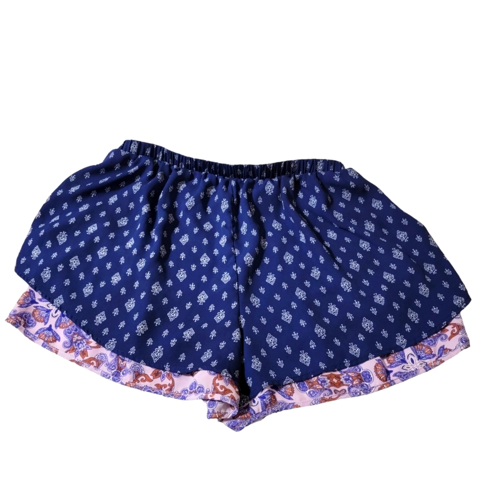 XHILARATION Women's Pull On Layered Shorts Blue & Pink- L - Picture 2 of 4